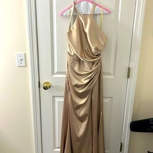 Revelery- The Fallon Satin Dress in Gold Champagne